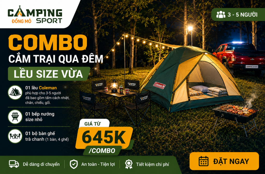 Combo cắm trại qua đêm – Lều size vừa 1 Combo cắm trại qua đêm – Lều size vừa