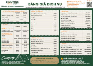 Bảng giá dịch vụ Camping Sport Đồng Mô